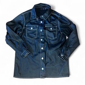 I saw it First Women's Black Western Wax Coated Denim Button Up SZ 4